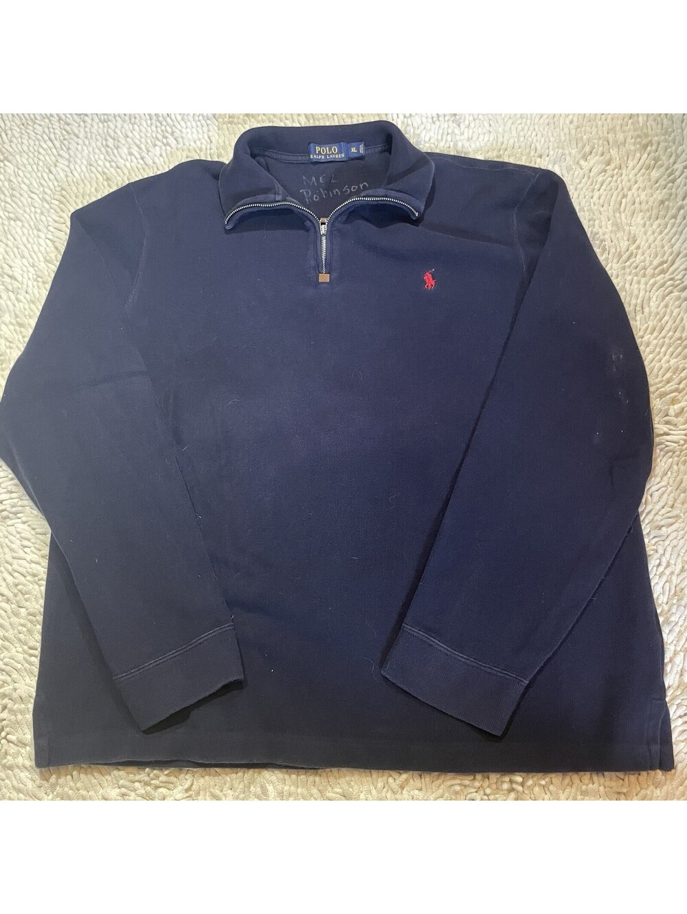 Polo Ralph Lauren Quarter Zip Pullover Sweater Navy Blue Red Pony Men's XL *READ